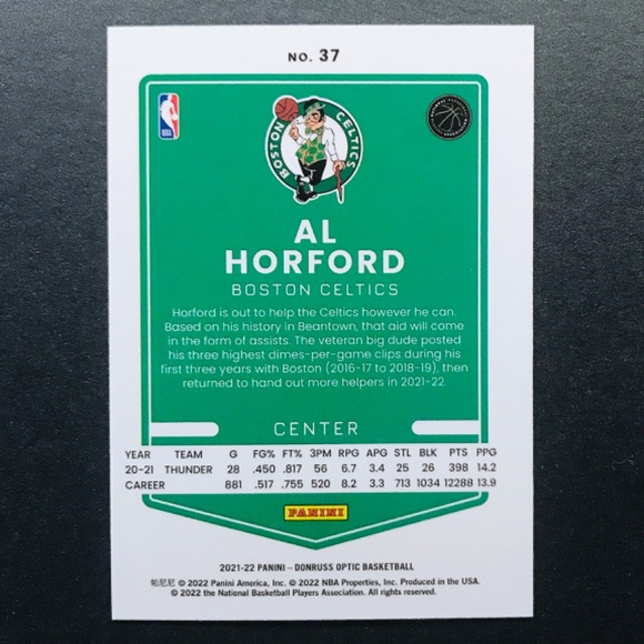 Al Horford - 2021-22 Donruss Optic #37 - Picture 2 of 2